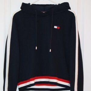 Tommy Hilfiger Denim Navy, Red, & White Cropped Hoodie, Women's Medium